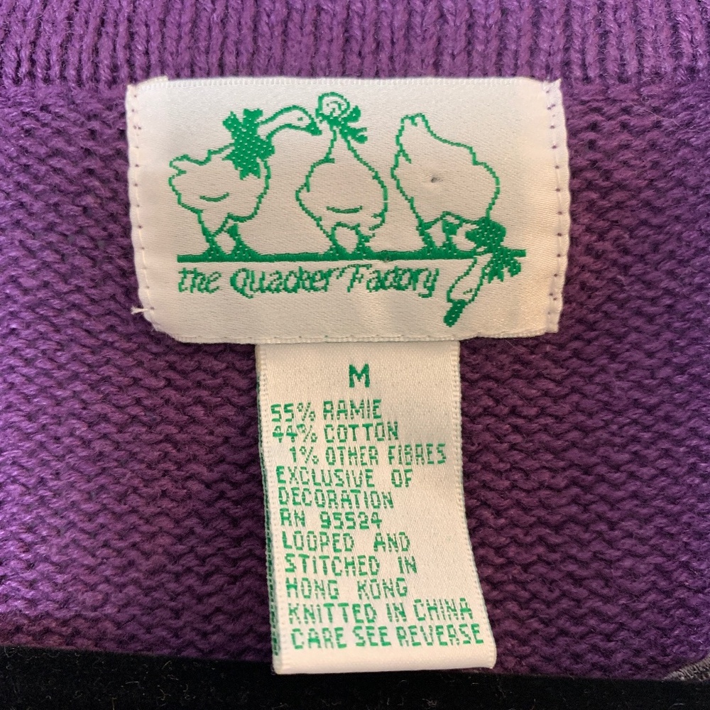 Vintage Quacker Factory Cardigan Sweater Medium Purple Garden Angels Miracles - Picture 2 of 16